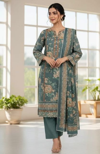 Unstiched Bin Saeed Printed Khaddar 3pc